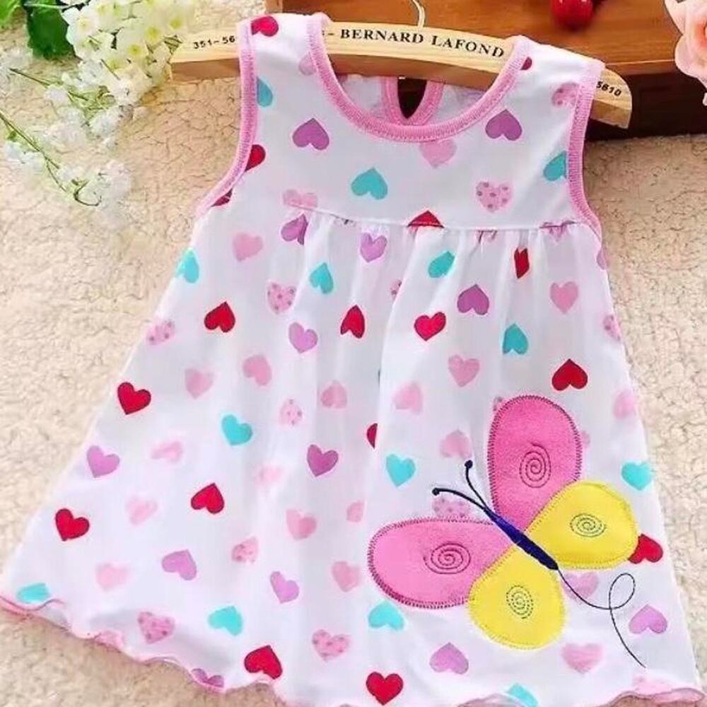 Pink and white butterfly dress toddler girls 6-12M Brand New